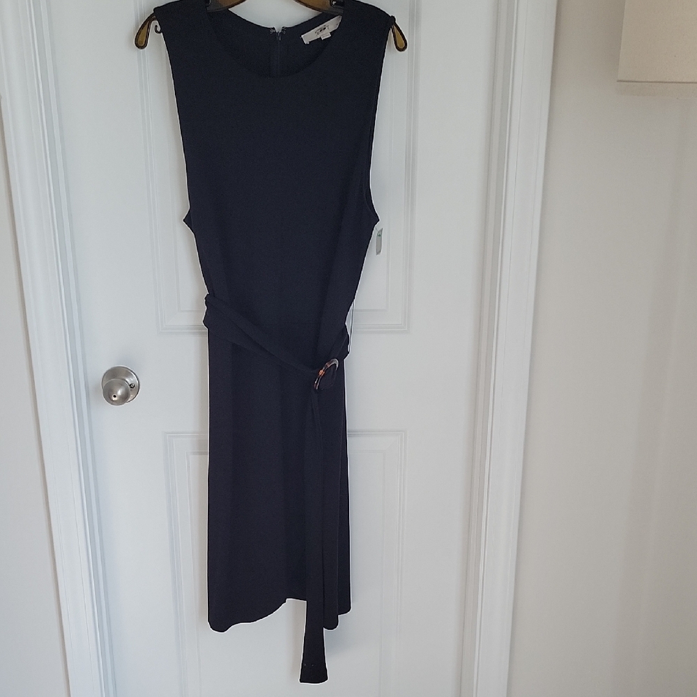 LOFT Blue Sheath Midi Dress Crew Neck Sleeveless